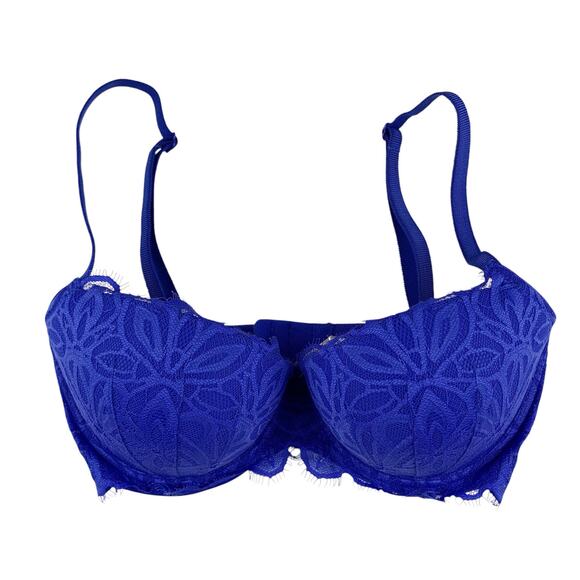 Pink Victorias Secret Date Push Up Bra Blue Lace Underwire Size 32DD - Picture 1 of 8